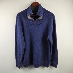 Irelandseye Sweater Mens XL Blue Long Sleeve 1/4 Zip Pullover Solid 100% Wool